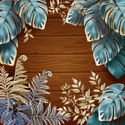 黑叶蕨类植物和藤本植物的木制背景