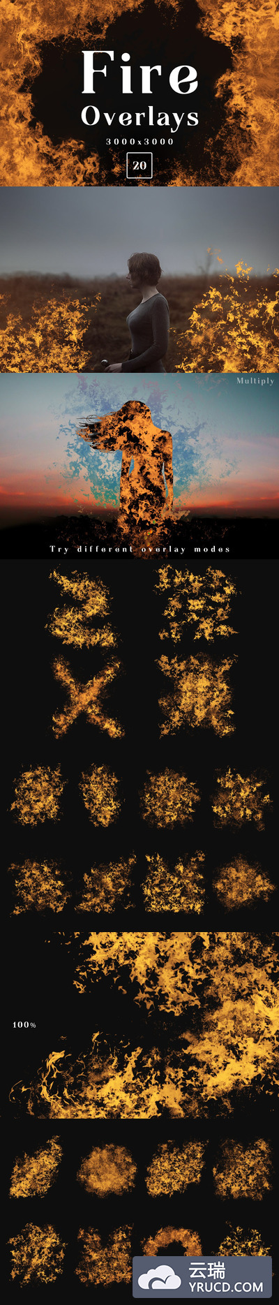 20个逼真的火焰覆盖图层照片底纹纹理集合