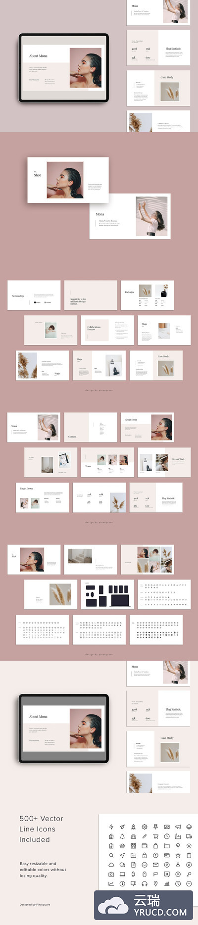 优雅时尚高端简约媒体新闻资料提案powerpoint幻灯片演示模板（pptx）