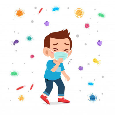 卡通流感儿童防护插画