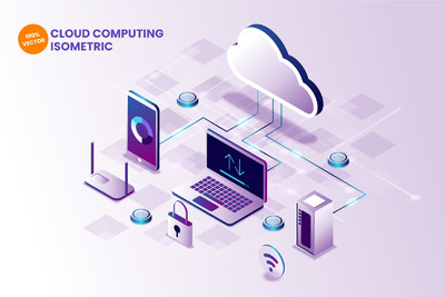 2.5d云计算业务矢量插画下载（Ai）