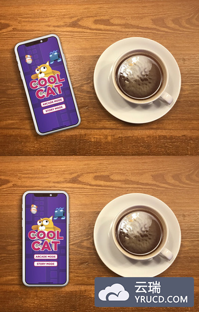 咖啡桌场景的 iPhone X 样机素材下载（PSD）