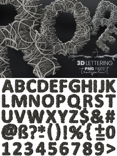 逼真震撼的时尚高端灰色绳子效果的英文字体集合