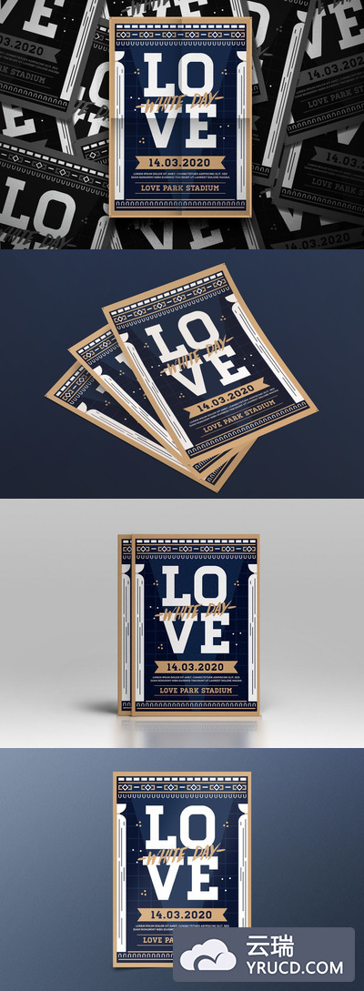 时尚高端简约白色情人节海报宣传单DM设计模板（AI，PSD）