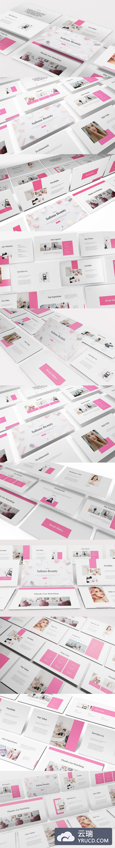 清新时尚简约38妇女节配色风格的美容院powerpoint幻灯片演示模板（pptx）
