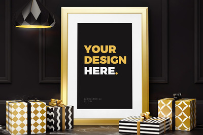 金色艺术相框样机[PSD]