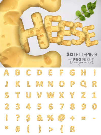 时尚高端奶酪芝士3D立体英文字体字母集合（png）