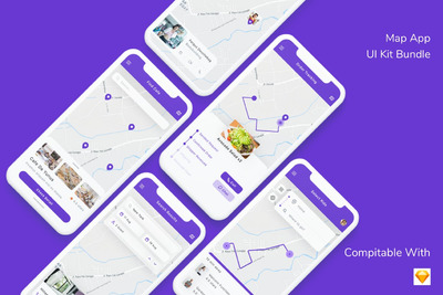 时尚高端简约地图定位APP UI KITS（sketch）