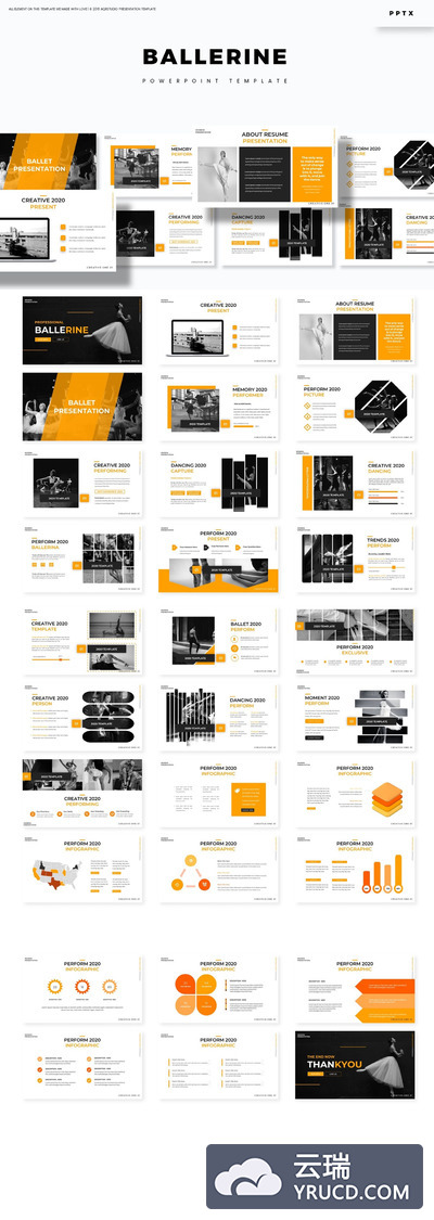 冷酷的好用时尚简约高端芭蕾舞舞蹈班风格powerpoint幻灯片演示模板（pptx）