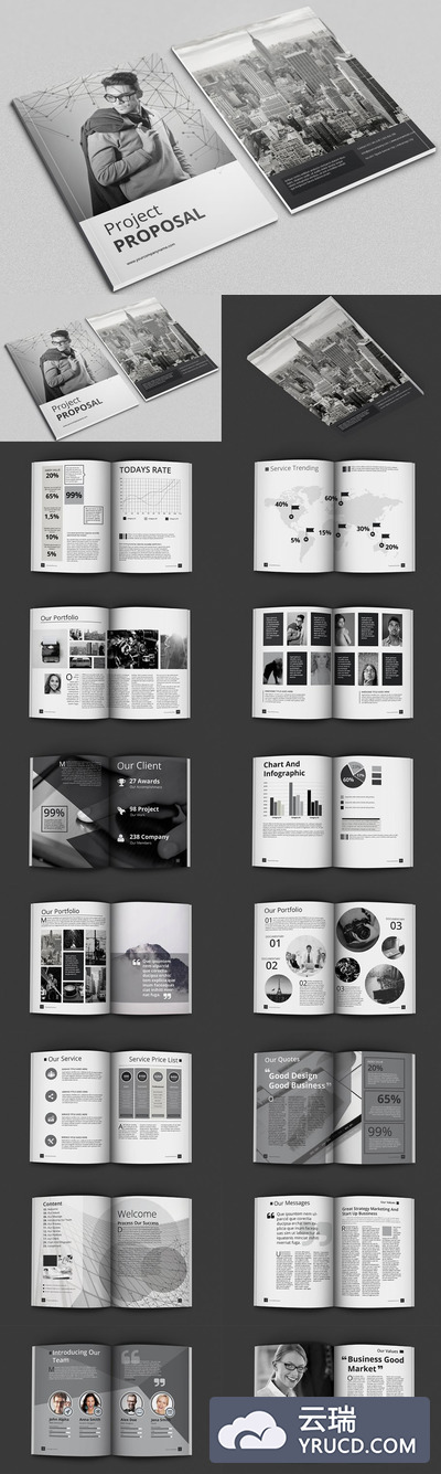 黑白极简设计风格项目提案杂志画册模板