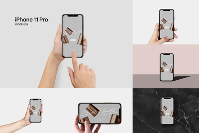 高品质的手持iPhone 11 Pro APP UI样机套件展示模型mockups