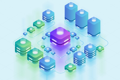 2.5D云服务器技术概念插画（PSD）