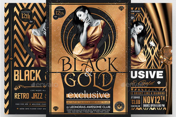 黑金设计风格活动派对邀请传单模板