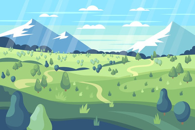 美丽的平面春季风景插画