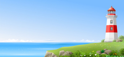 山丘上的灯塔风景矢量插画
