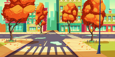 秋季城市街道景观插画