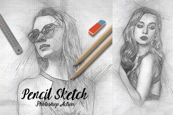 铅笔素描艺术绘画效果Photoshop动作