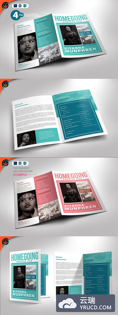 蓝绿色配色主题葬礼计划图册模板