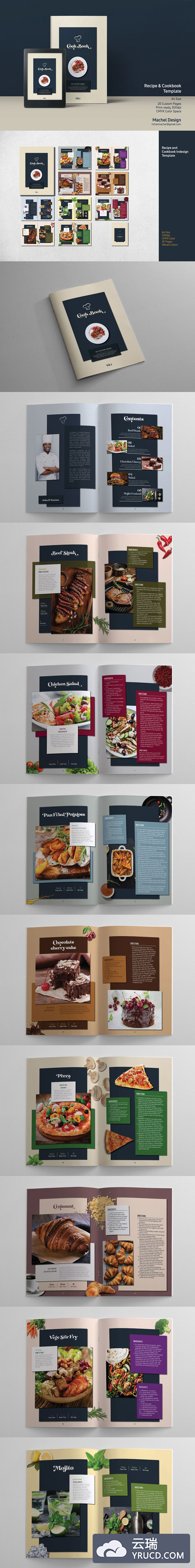 高端餐厅必备的菜单&食谱设计INDD模板