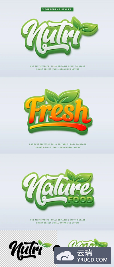 绿色自然3D文本效果图层样式素材