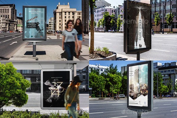 逼真的城市广告牌样机设计模板