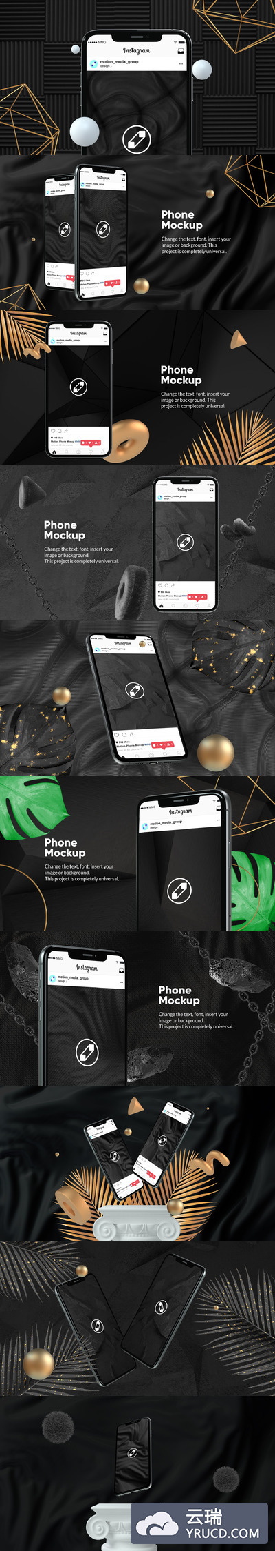 10 个深色酷炫3D艺术iPhone手机样机素材下载（PSD）