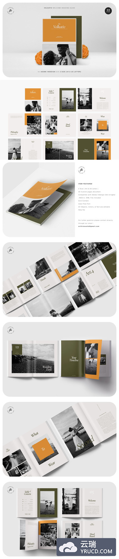 高端时尚的婚礼纪念册/婚礼相册杂志设计模板