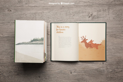 装饰性的书籍封面和内页排版效果图样机[PSD]