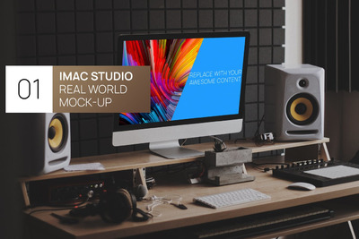 现代办公桌iMac 27真实世界照片模型UI样机展示模型mockups