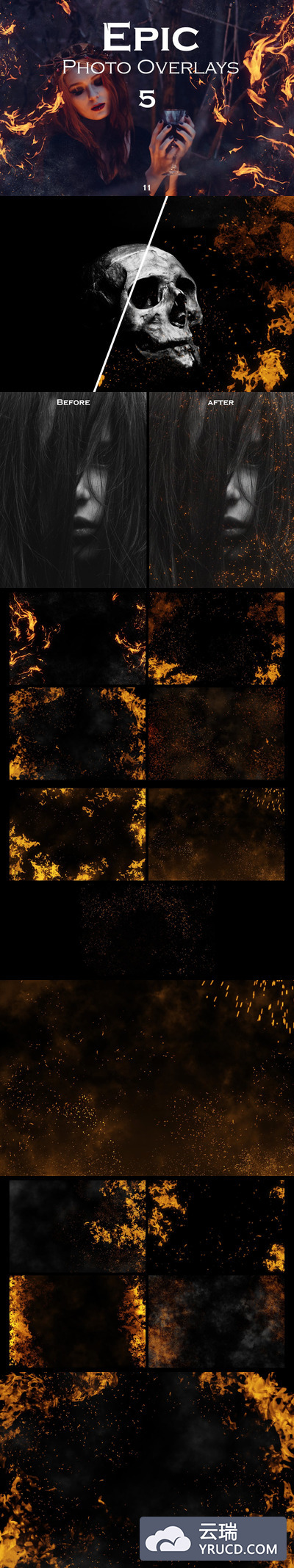 11个震撼的高品质史诗般的火焰效果叠加图层背景底纹纹理集合