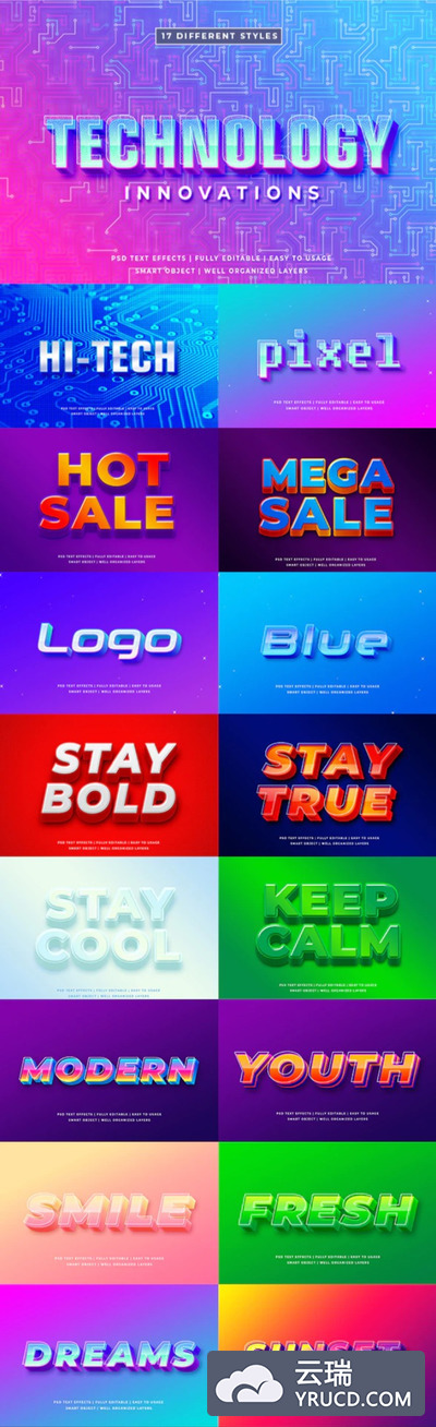 多彩现代的3D文字样式效果图层样式素材