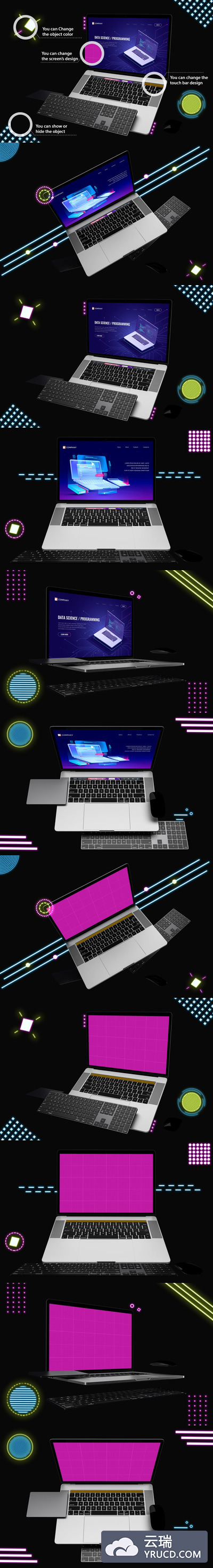 霓虹灯 Macbook Pro Mockup 样机下载（PSD）