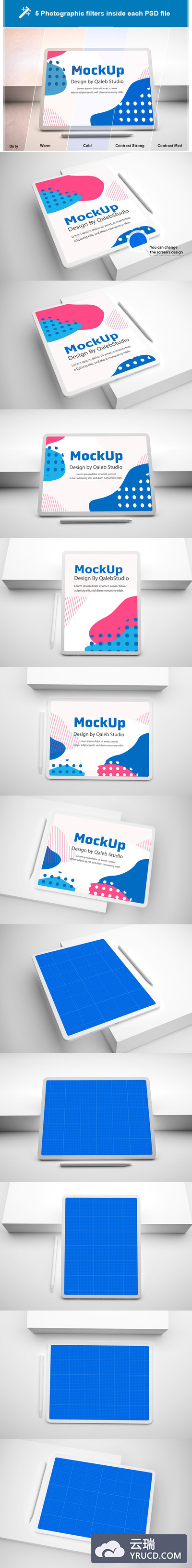 干净的 iPad Pro 多角度样机素材下载（PSD）