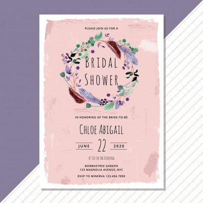 手绘水彩花环婚礼邀请函模型