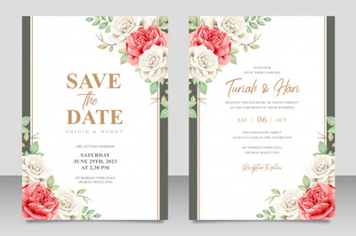 优雅的金色框架花卉婚礼请柬模板