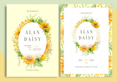 鲜花花环花框婚礼请柬卡片模板