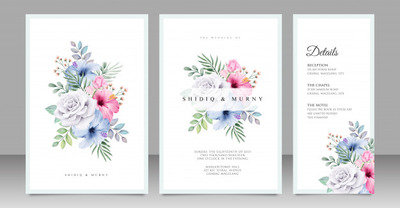 高端优雅花束婚礼卡设计展示样机模板