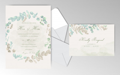 优雅美丽的桉树水彩婚礼请柬模板