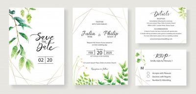 绿植绘画装饰设计婚礼请柬模板