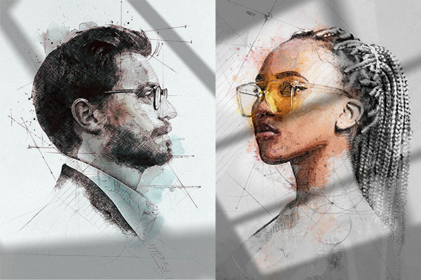 铅笔图纸素描照片效果ps动作