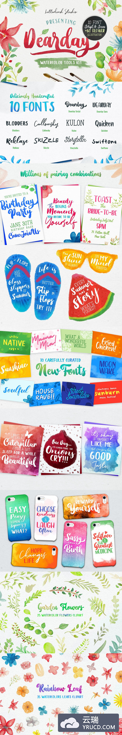 Fonts | 流畅潇洒水彩花卉可爱漂亮衬线英文字体