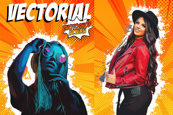 复古矢量卡通漫画效果照片处理ps动作