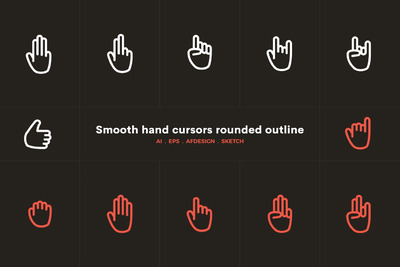 光滑的手形光标圆形轮廓APP操作手势集合