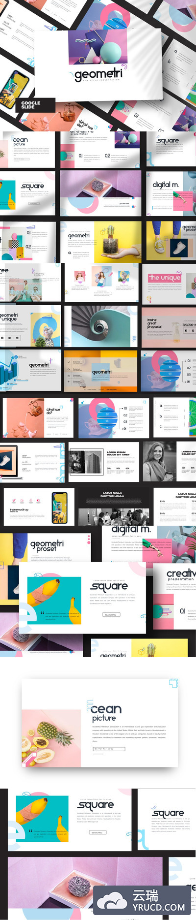 PPT模板 | 现代几何彩色时尚杂志独特优雅设计演示文稿幻灯片PPTX模板