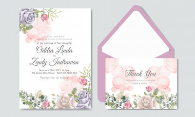 美丽的鲜花设计装饰婚礼请柬模板