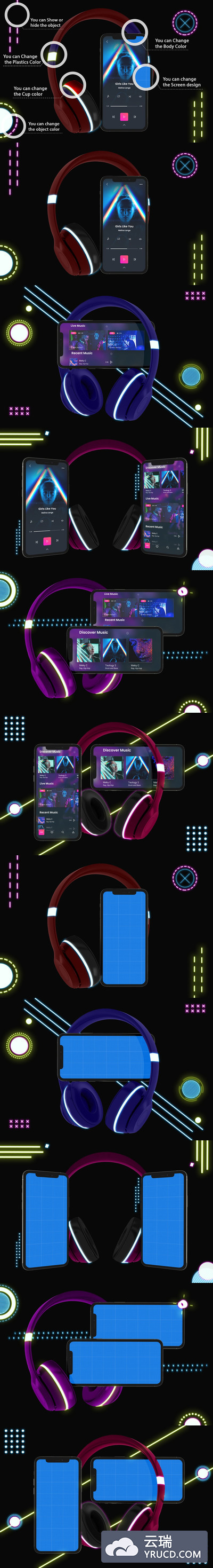 霓虹灯 iPhone 音乐 App 场景手机样机下载 [PSD]