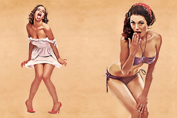 性感女郎复古绘图照片效果ps动作