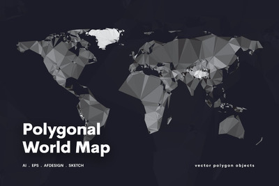 高品质的时尚高端少见稀有多边形风格的矢量多格式世界地图插画背景底纹纹理集合