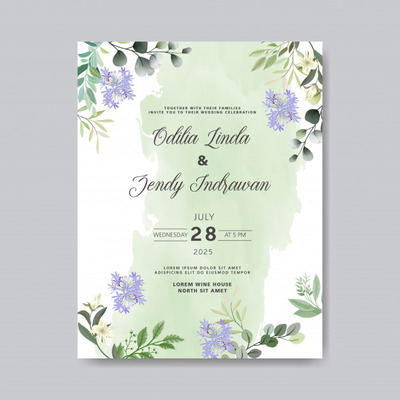 优质矢量美丽浪漫的鲜花婚礼请柬模板