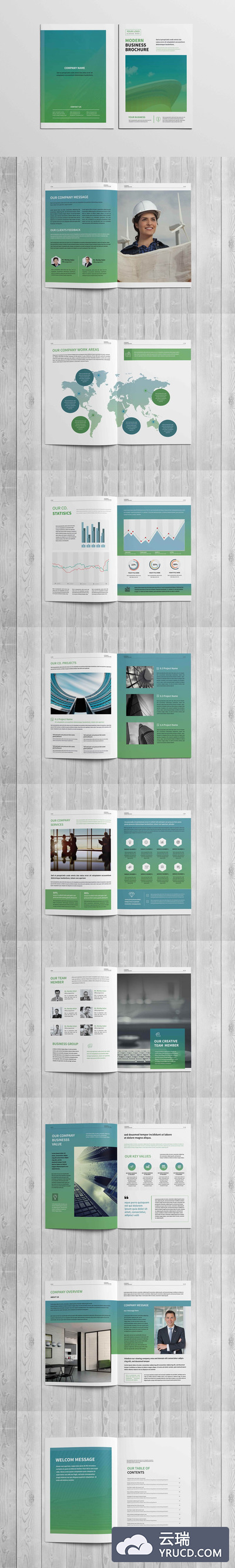 绿色配色方案公司业务手册设计PSD模板